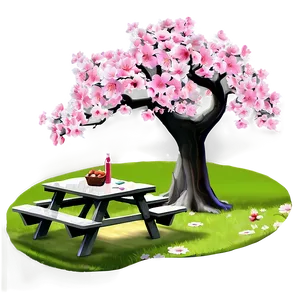 Sakura Tree With Picnic Scene PNG 58