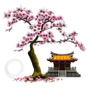 Sakura Tree With Temple Shrine PNG 06122024