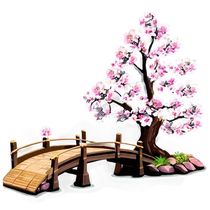 Sakura Tree With Wooden Bridge PNG Yer7 PNG