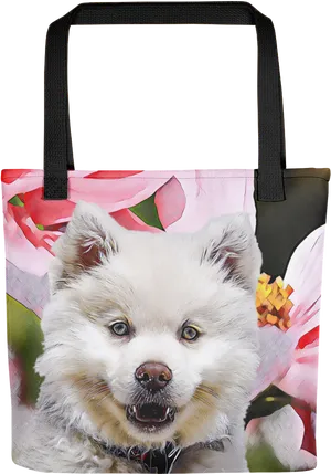 Samoyed Floral Tote Bag PNG image