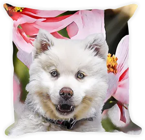 Samoyed Puppy With Floral Background PNG image