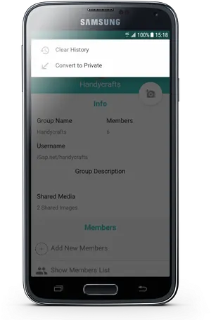 Samsung Smartphone Displaying Group Chat Options PNG image