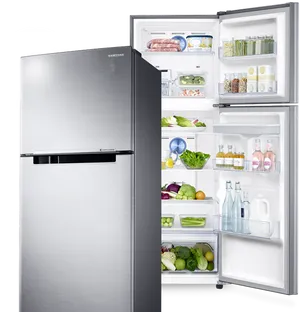 Samsung Stainless Steel Refrigerator Open PNG image