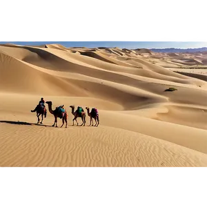 Sand Dunes With Camel Caravan PNG Omi47