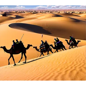 Sand Dunes With Camel Caravan PNG Vvm76
