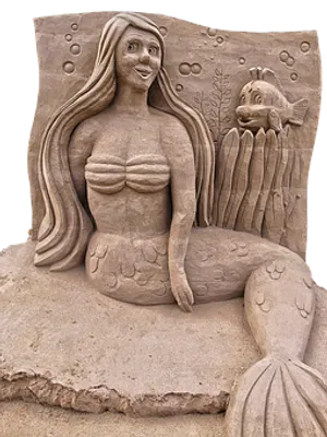 Sand Sculpture Mermaidand Fish PNG image