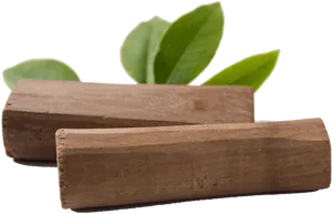 Sandalwood Logswith Green Leaves PNG image