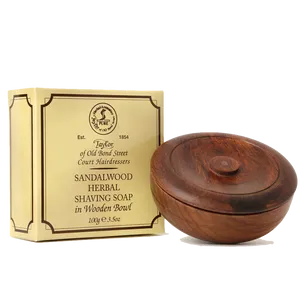 Sandalwood Shaving Soapin Wooden Bowl PNG
