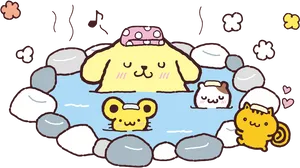 Sanrio_ Characters_ Enjoying_ Hot_ Spring PNG image