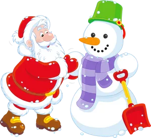 Santa_ Building_ Snowman_ Clipart PNG