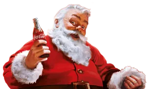 Santa Claus Holding Coca Cola Bottle PNG image