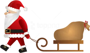 Santa Claus Pulling Sleigh PNG image
