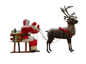 Santa Claus Reindeer Sleigh Christmas Scene PNG image