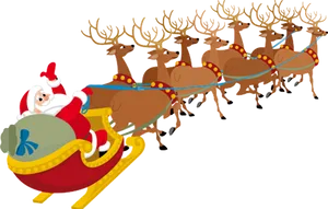 Santa Claus Sleigh Reindeer Illustration PNG image