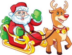 Santa_ Claus_with_ Reindeer_and_ Sleigh PNG image