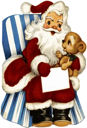 Santa_ Claus_with_ Teddy_ Bear_and_ List PNG image