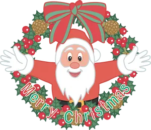 Santa Claus Wreath Merry Christmas Greeting PNG image