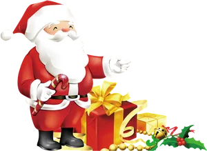 Santa Clauswith Giftsand Candy Cane PNG image