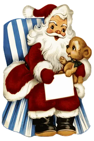 Santa Clauswith Teddy Bearand List PNG image