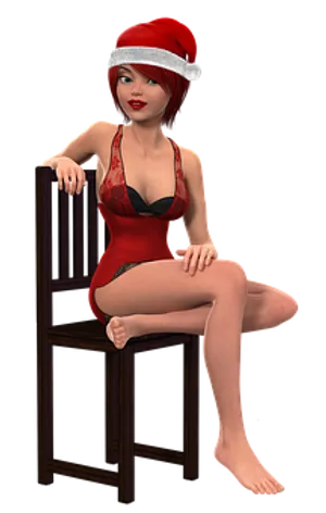 Santa Hat3 D Character Red Dress