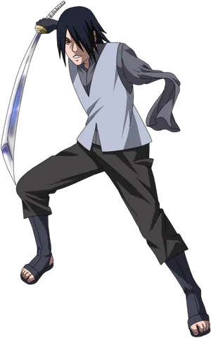 Sasuke Uchiha With Sword Action Pose PNG image