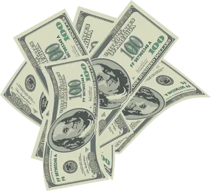 Scattered Hundred Dollar Bills PNG image