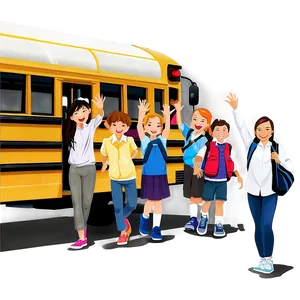 School Bus With Kids Waving Png Jyi72 PNG image