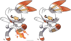 Scorbunny Pokemon Dual Pose PNG