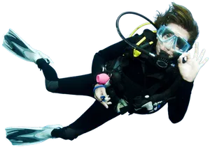 Scuba_ Diver_ Giving_ O K_ Sign PNG