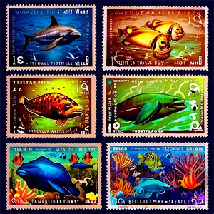 Sea Life Postage Stamp Collection PNG 06122024 PNG