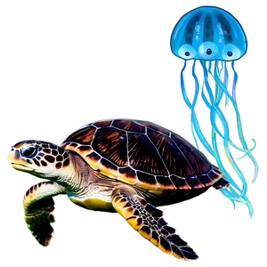 Sea Turtle And Jellyfish PNG Bbc PNG