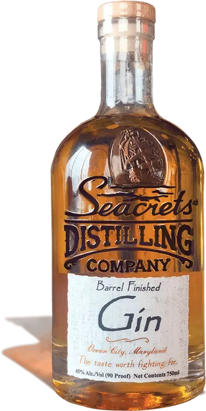 Seacrets Distilling Company Gin Bottle PNG image
