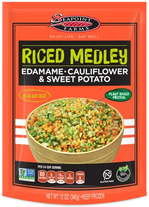 Seapoint Farms Riced Medley Edamame Cauliflower Sweet Potato Package PNG image