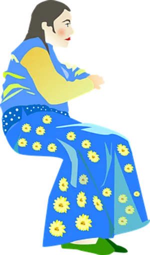 Seated Floral Pattern Woman Illustration