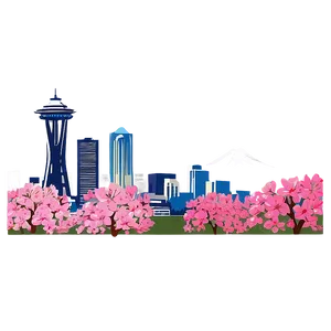 Seattle Skyline And Cherry Blossoms PNG Wvb PNG