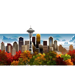 Seattle Skyline With Autumn Leaves Png Sea PNG image