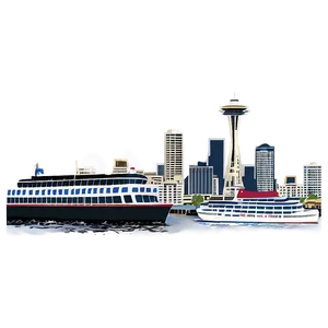 Seattle Skyline With Ferry Boat Png Ofj52 PNG image