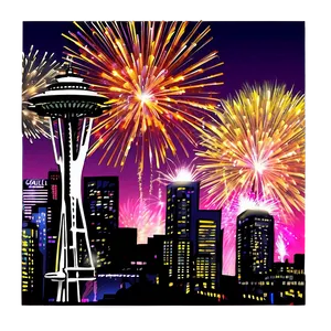 Seattle Skyline With Fireworks Png 06252024 PNG image