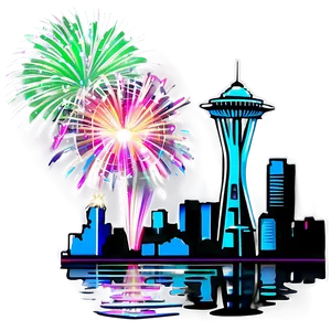 Seattle Skyline With Fireworks Png 06252024 PNG image