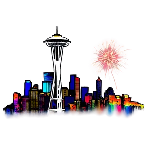 Seattle Skyline With Fireworks PNG Mtf
