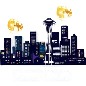 Seattle Skyline With Full Moon PNG 55