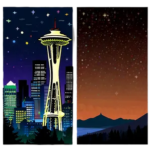 Seattle Skyline With Starry Night Png Chu PNG image