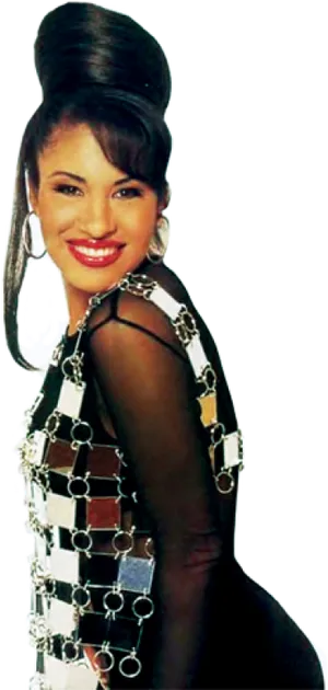 Selena Quintanilla Smilingin Mirror Dress PNG image