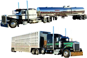 Semi Truckswith Tankand Livestock Trailers PNG