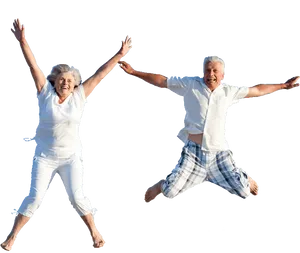 Senior Couple Jumping Happiness PNG image