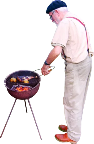 Senior Man Grilling B B Q Outdoors PNG image