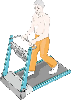 Senior Man Using Treadmill PNG