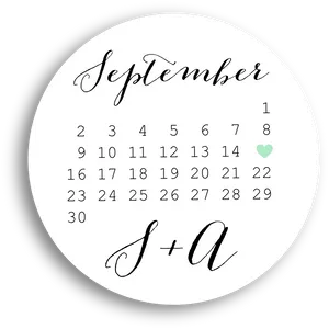 September Wedding Date Calendar PNG image