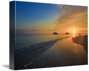 Serene Beach Sunset Walk PNG image