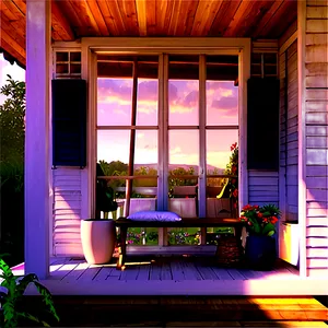 Serene Cottage Balcony PNG 80